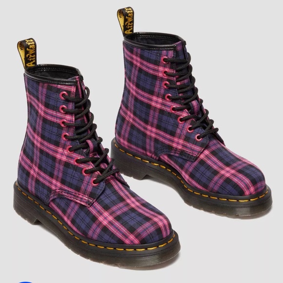 Dr. Martens Shoes - Dr. Martens Pink and Purple Plaid Lace-Up Combat Boots